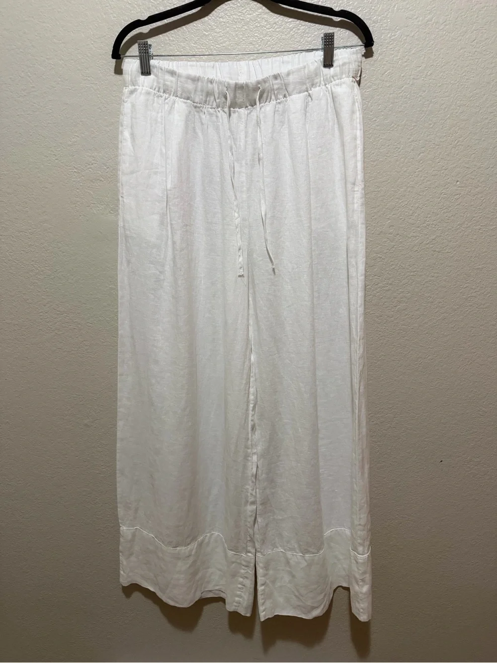 NWT ZARA 100% Linen Wide Leg Pants White Size Large Coastal